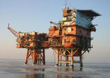 Ocean Drilling Platform Impacted by Ocean Wave Test